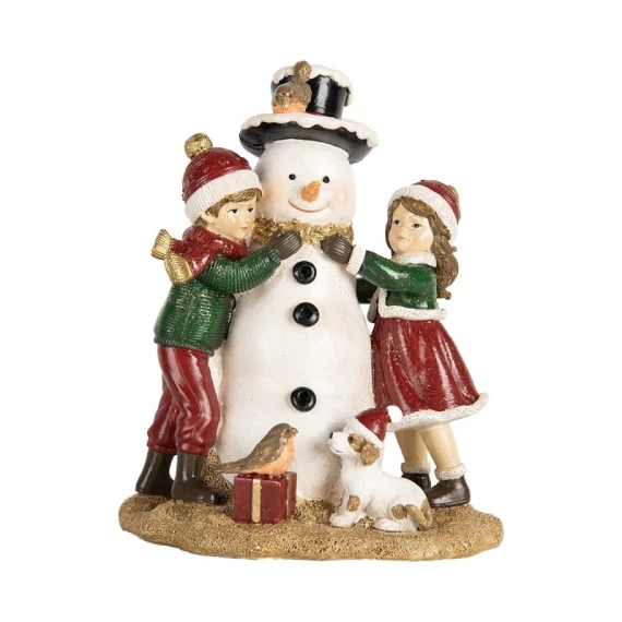 Gyerekeke hóemberrel, 13x10x16cm, műanyag dekorfigura, CLEEF.6PR5679