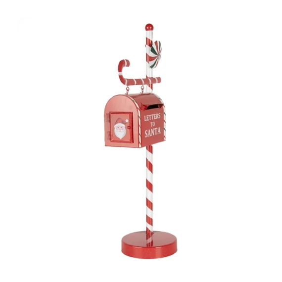 Santa postaláda, piros fém dekoráció, 20x12x51cm, CLEEF.6Y5857