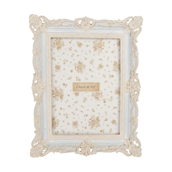 Kék képkeret barokkos fehér díszítéssel, 18x3x23/13x18cm, műanyag, CLEEF.2F1355M