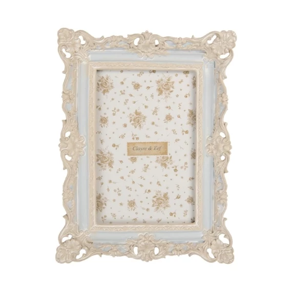 Kék képkeret barokkos fehér díszítéssel, 16x3x21/10x15cm, műanyag, CLEEF.2F1355S