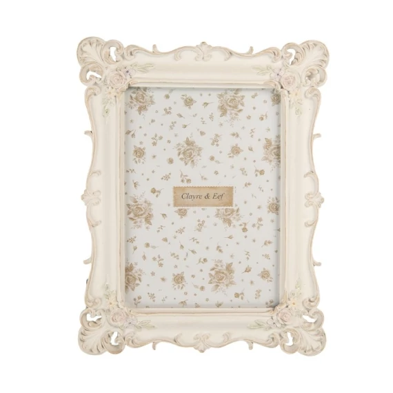Antik fehér, virágos képkeret, 19x2x24/13x18cm, műanyag, CLEEF.2F1371M