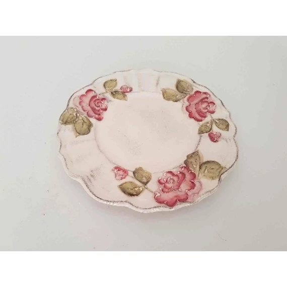 Domború mintás desszerttányér,virágos bordó,kézzel festett-dia22x1,8cm, V.K.30-26