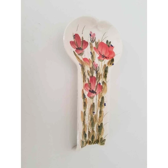Tele virágos fakanáltartó fekvő,pipacs,kerámia,kézzel festett-12,5x25x3cm, V.K.43-11