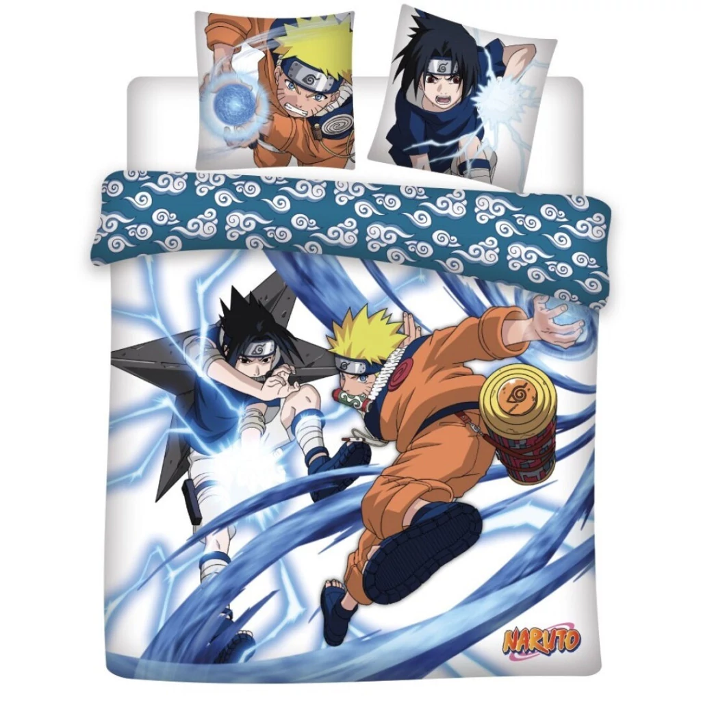 Naruto Rasengan vs Chidori dupla, kétszemélyes ágyneműhuzat 240×220cm, 65x65 cm