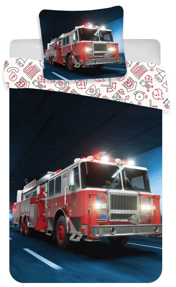 Tűzoltóautó gyerek, ovis ágyneműhuzat 100×140 cm, 40×45 cm