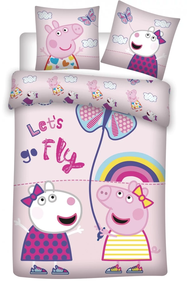 Peppa malac Let's Fly gyerek, ovis ágyneműhuzat 100×140cm, 40×45 cm