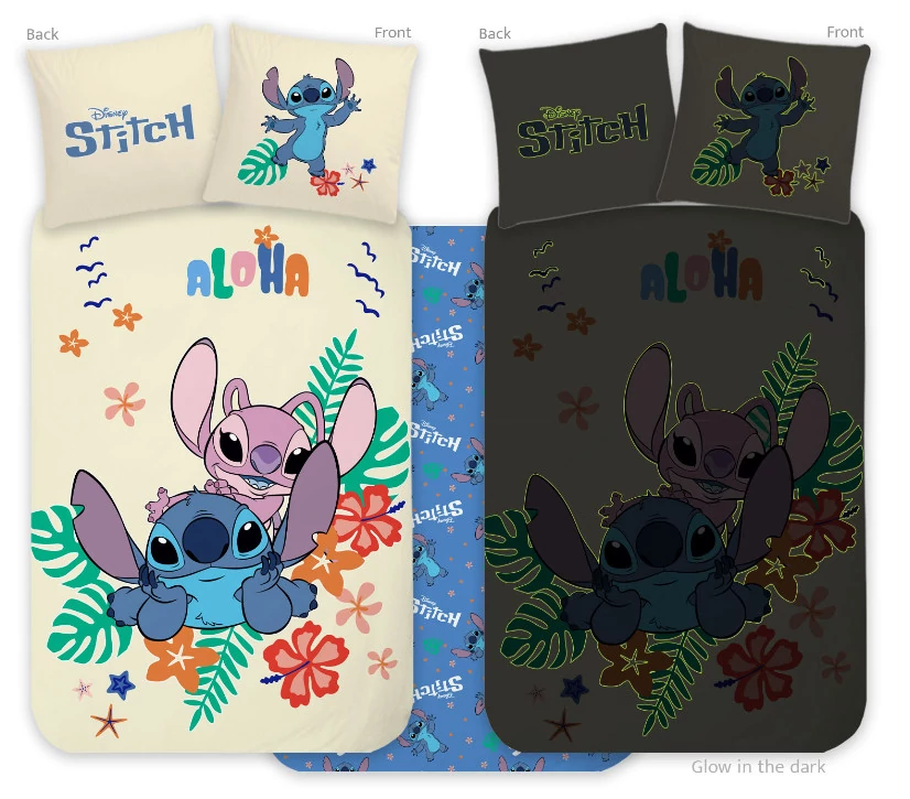 Disney Lilo és Stitch, A csillagkutya Aloha sötétben világító gyerek, ovis ágyneműhuzat 100x135cm, 40x60cm