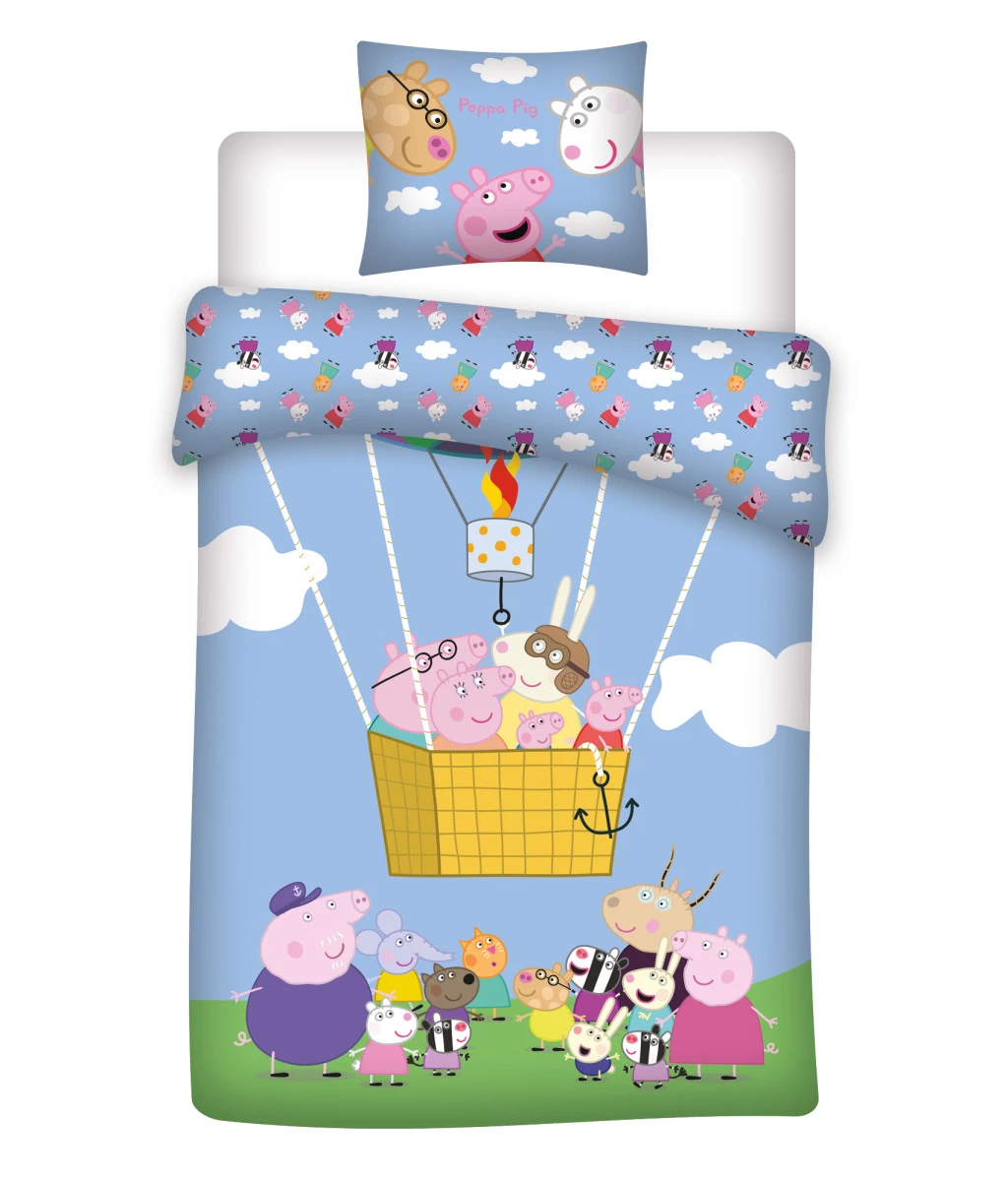 Peppa malac Hot Air Balloon gyerek, ovis ágyneműhuzat 100×140cm, 40×45 cm