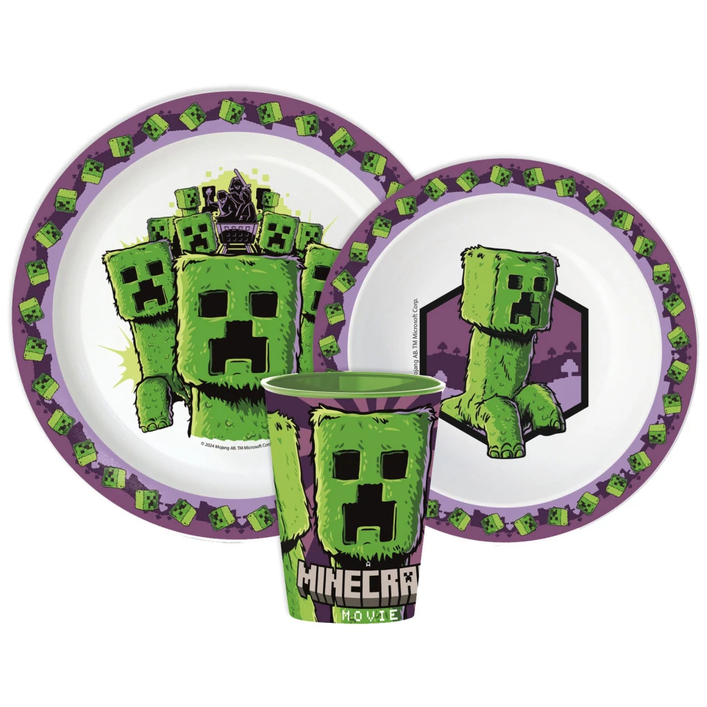 Minecraft The Movie étkészlet, micro műanyag szett, pohárral 260 ml