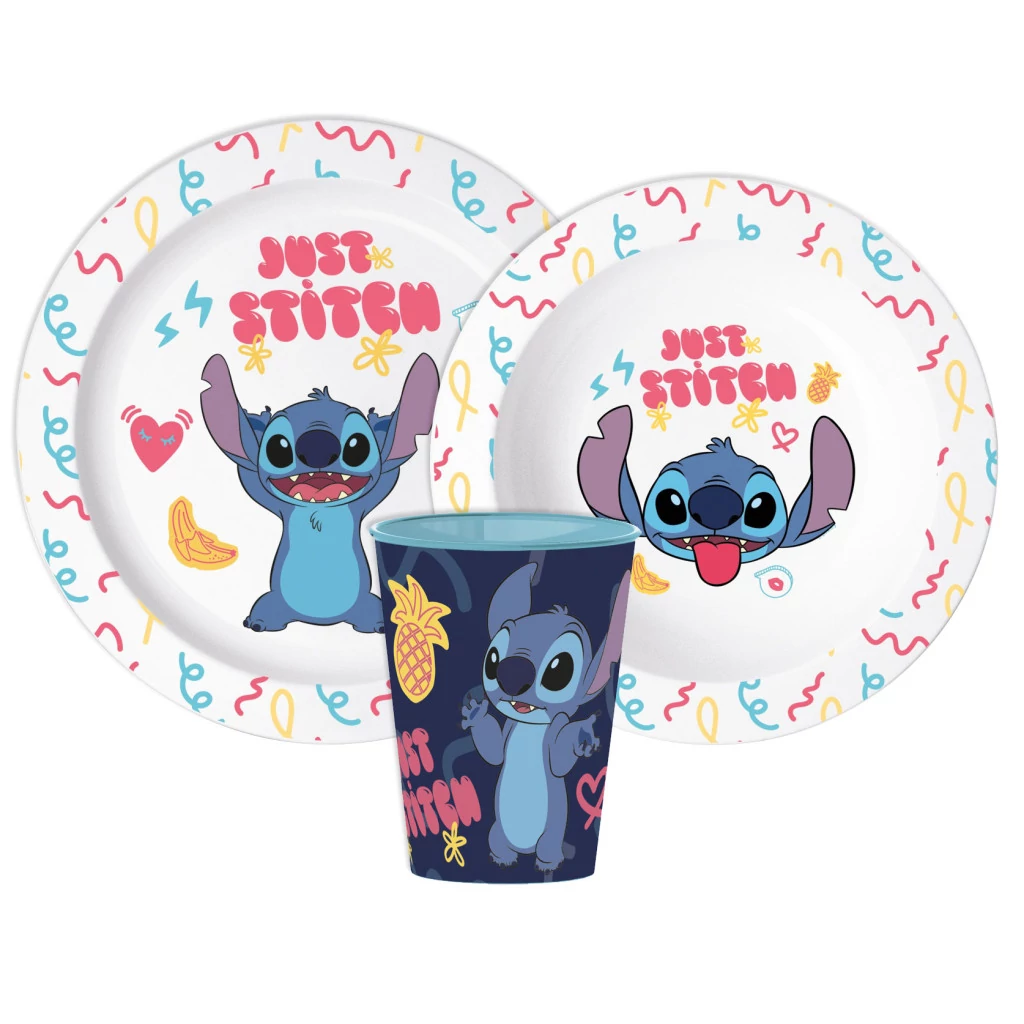 Disney Lilo és Stitch, A csillagkutya Just étkészlet, micro műanyag szett, pohárral 260 ml