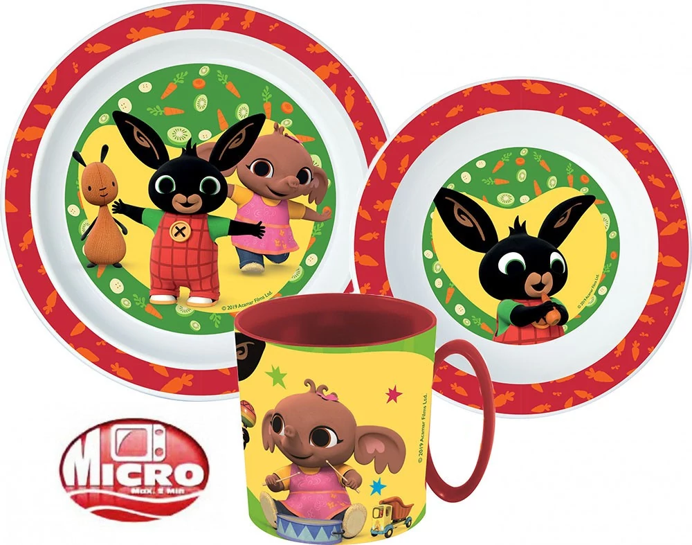 Bing Happy Bunny étkészlet, micro műanyag szett bögrével 390 ml