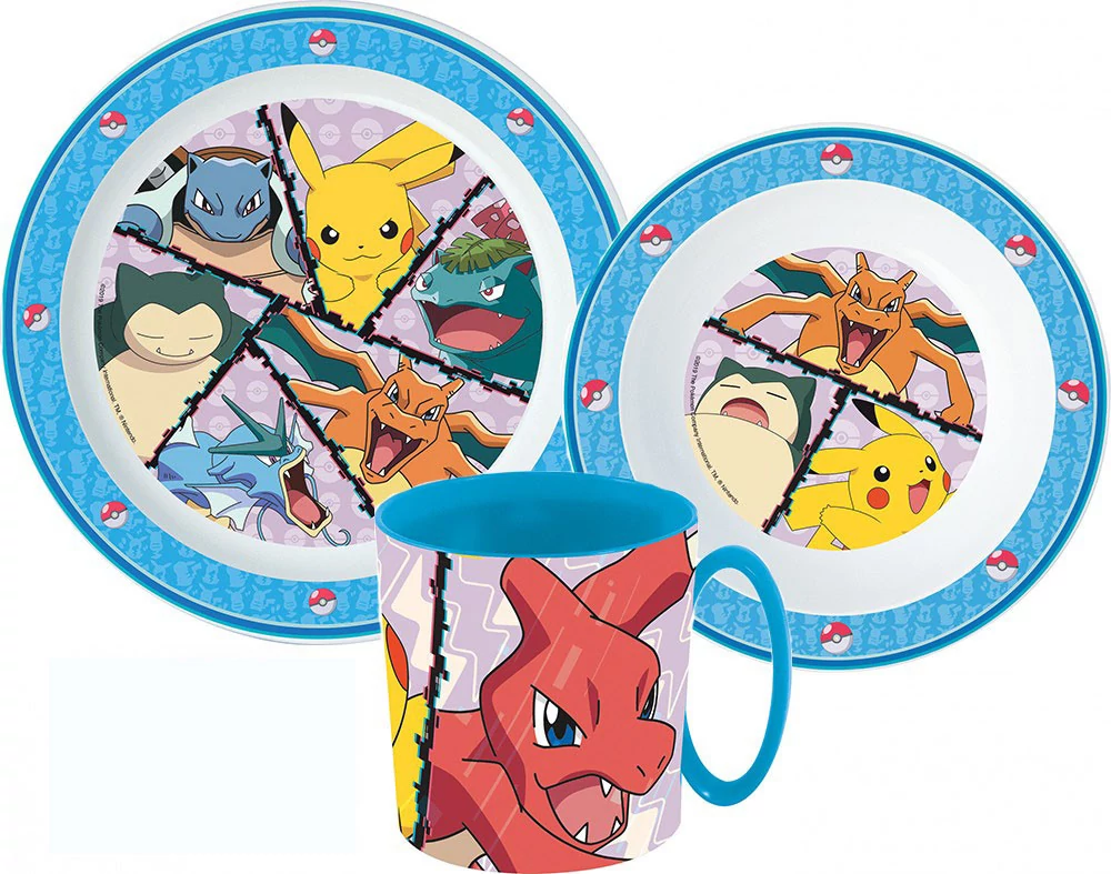 Pokémon Battle étkészlet, micro műanyag szett bögrével 350 ml