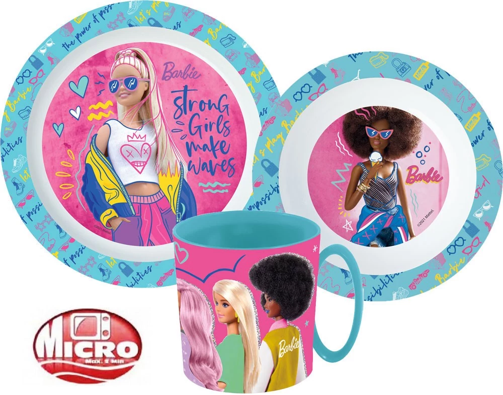 Barbie Stylish étkészlet, micro műanyag szett bögrével 350 ml