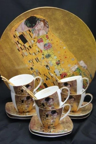 Porceláncsésze+alj kanállal,6 személyes, 225ml, Klimt:The Kiss, P.P.W3A18-24665