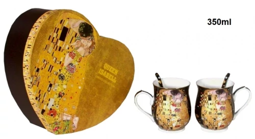 Porcelán bögreszett kanállal,2 db-os,korsó forma,350ml,Klimt: The Kiss, P.P.W8KL393-2-24189
