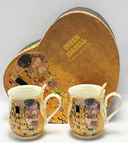 Porcelánbögre kanállal, 2 db-os szett, 300,ml, Klimt:The Kiss, P.P.W20KL493-2-09202