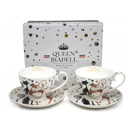 Porceláncsésze+alj,2 személyes,250ml,fekete-barna virágos cica, P.P.W20CT156-25257