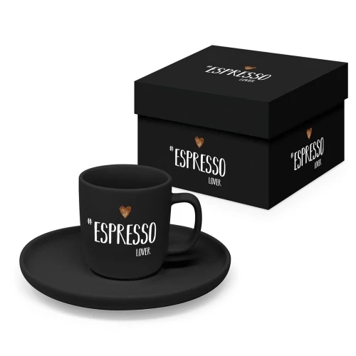 Porcelán eszpresszócsésze+alj 0,1L, 1 személyes dobozban,Espresso Lover black, PPD.604614