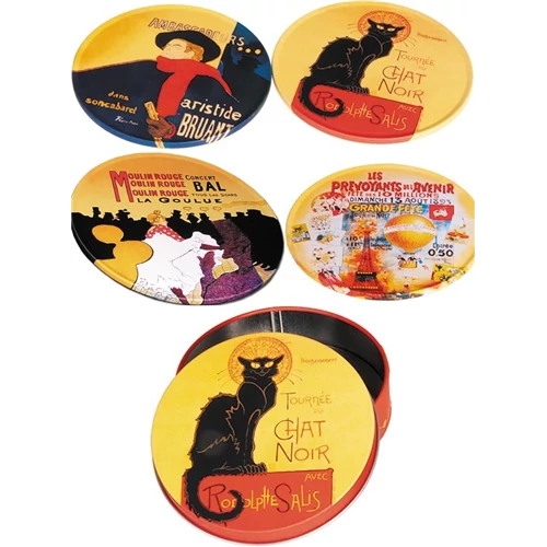 Poháralátét fém-parafa 4db-os szett fémdobozban Chat Noir, FRI.17936