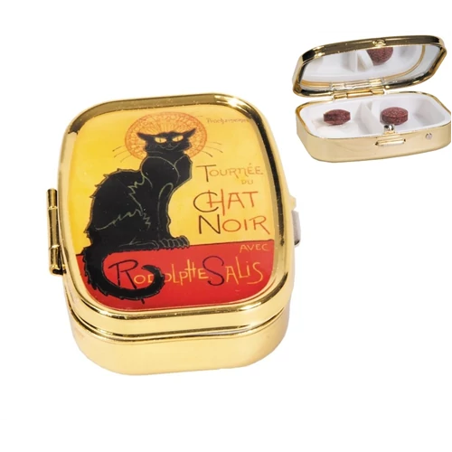 Gyógyszeres fémdoboz 2 fakkos, 5,1x1,8x3,6cm, Chat Noir, FRI.18246