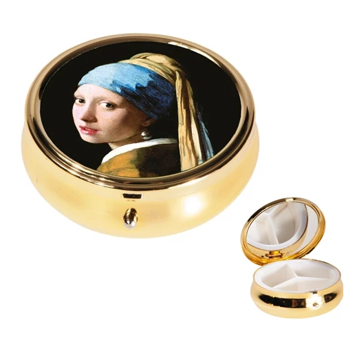 Gyógyszeres fémdoboz 3 fakkos 6x2,1cm, Vermeer: Lány gyöngy fülbevalóval, FRI.19943