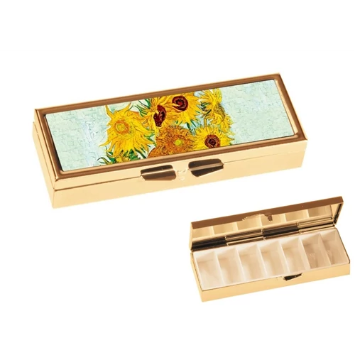 Gyógyszeres fémdoboz 7 fakkos, 10x1,8x3cm, Van Gogh:Napraforgók, FRI.19982