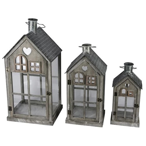 Házikós falantern szürke fémtetővel, S/3, 20x14,5x42/27x21,5x56/34x28,5x71,5cm, Geh.22302412