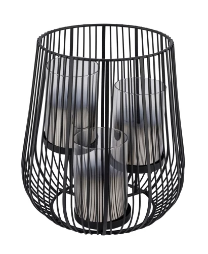 Fémrácsos lantern 3 szürke üvegbetéttel, 23,5x23,5x26cm, Geh.22504017