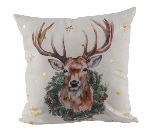 Párna töltelékkel 40x40cm, polyester, szarvasfej koszorúval, Geh.22501246