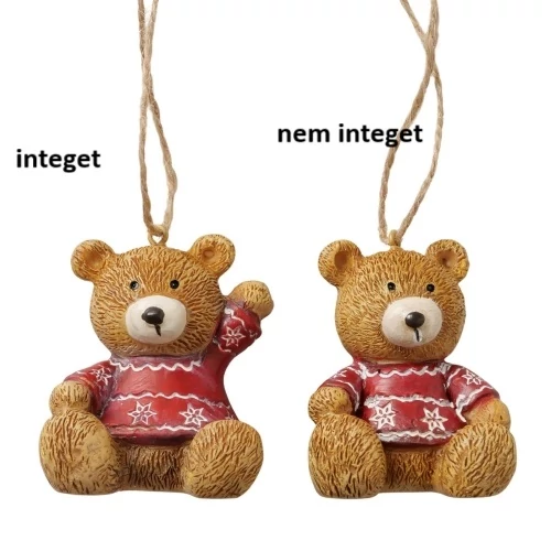 Piros pulcsis maci 5x4,5x6cm, műanyag függődísz dekorfigura, Bailey, B.G.2058910