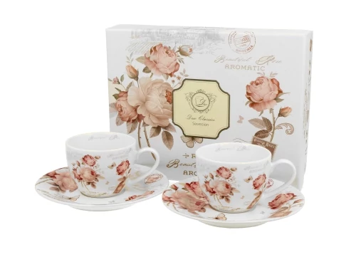 Porceláncsésze+alj, 90ml, 2 személyes, dobozban, Secesja, D.G.25217