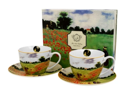Porceláncsésze+alj, 300ml, 2 személyes, dobozban, Monet:Pipacsmező, D.G.28461