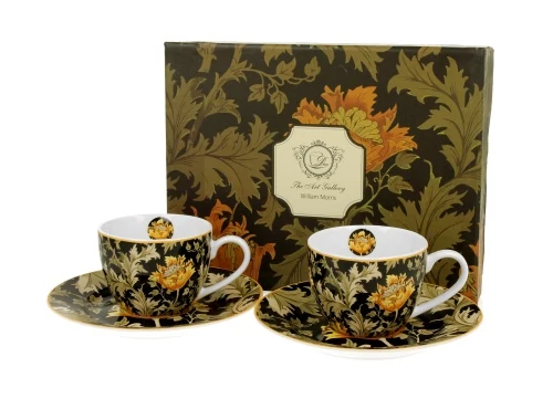 Porceláncsésze+alj, 100ml, 2 személyes, dobozban, William Morris:Chrysanthemum, D.G.28515