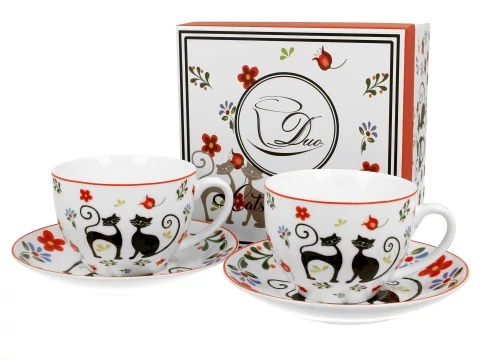 Porceláncsésze+alj, 280ml, 2 személyes, dobozban, Koty Etno, D.G.33144