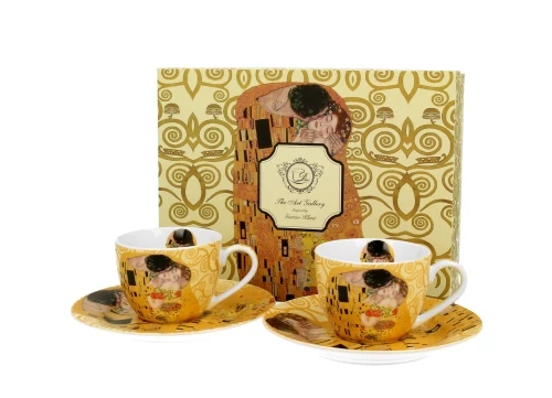 Porceláncsésze+alj, 110ml, 2személyes, dobozban, Klimt:The Kiss, D.G.33526