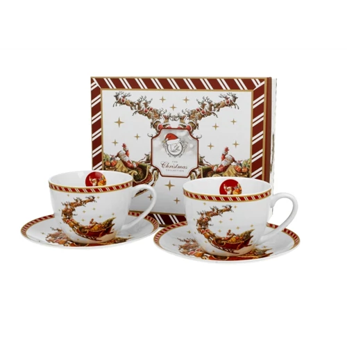 Porceláncsésze+alj, 250ml, 2 személyes, dobozban, Santa on Sleigh, D.G.36381