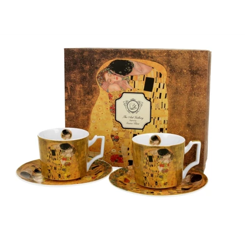 Porceláncsésze+alj, 110ml, 2személyes, dobozban, Klimt:The Kiss, D.G.43259