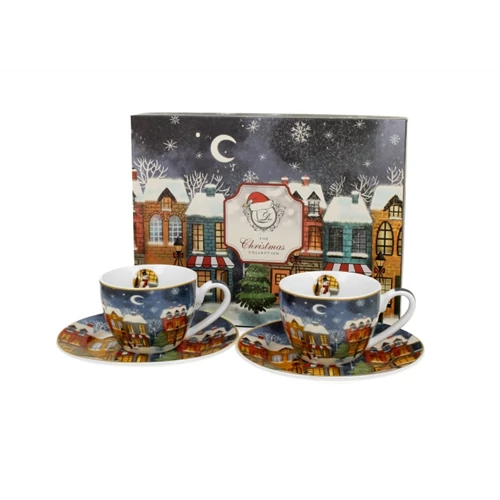 Porceláncsésze+alj, 90ml, 2 személyes, dobozban, Christmas City, D.G.52374