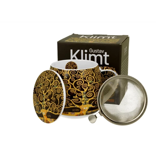 Porcelánbögre tetővel, fémszűrővel, 430ml, dobozban, Klimt:Életfa, D.G.57133