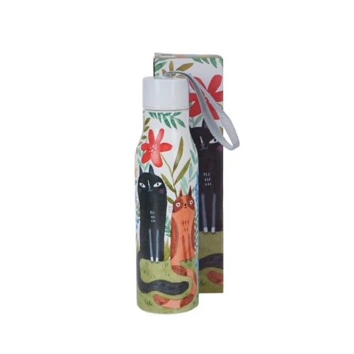 Rozsdamentes acél hőtartó útipalack duplafalú, 0,5L, Garden Felines, D.G.61079