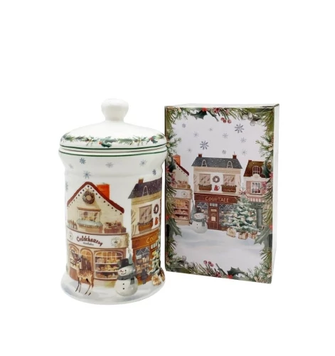 Porcelán keksztároló 11x19cm, 800ml, dobozban, Christmas City 2, D.G.69051