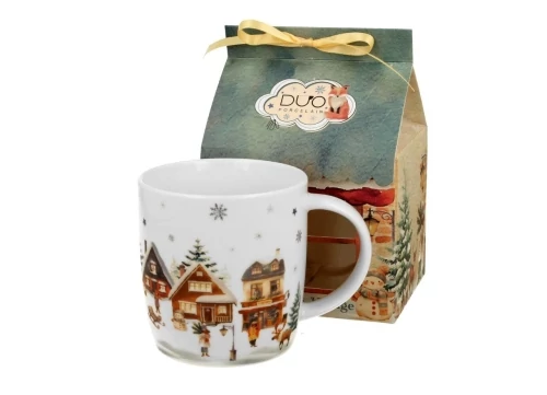 Porcelánbögre 400ml, házikó díszcsomagolásban, Christmas Village, D.G.70811