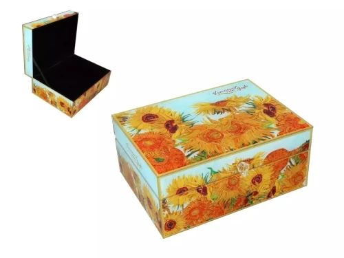 Üveg ékszertartó doboz 20x15x9cm, Van Gogh: Napraforgók, H.C.195-9011