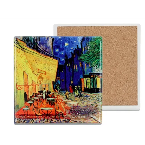 Kerámia alátét, alján parafa bevonattal, 10,8x10,8cm, Van Gogh: Kávéház éjjel, H.C.008-2050B
