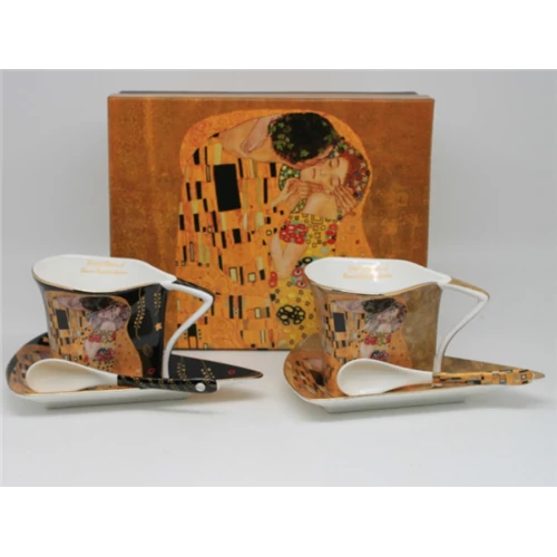 Porceláncsésze+alj háromszögletű,180ml,kanállal,2 személyes, Klimt:The Kiss, P.P.W24KL34-15231