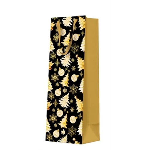 Golden Christmas Tree Black papír ajándéktáska italos 12x37x10cm, P.W.AGB2020104