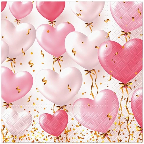 Heart Balloons Rose papírszalvéta 33x33cm,20db-os, P.W.SDL143600