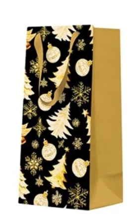 Golden Christmas Trees Black papír ajándéktáska keskeny 10x22x7cm, P.W.AGB2020121