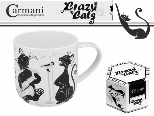 Porcelánbögre 500ml,fekete macskás, zenés, H.C.017-2014