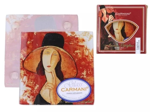 Üveg poháralátét 10,5x10,5cm, Modigliani:Jeanee Hebuterne kalapban, H.C.198-3402
